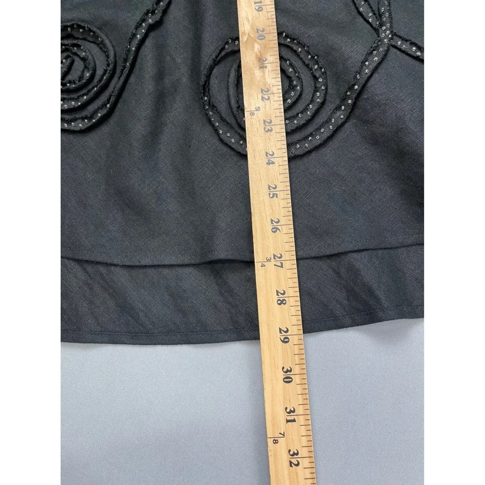 JM Collection Petite Black 100% Linen Beaded Soutache Midi Skirt Womens 16P‎